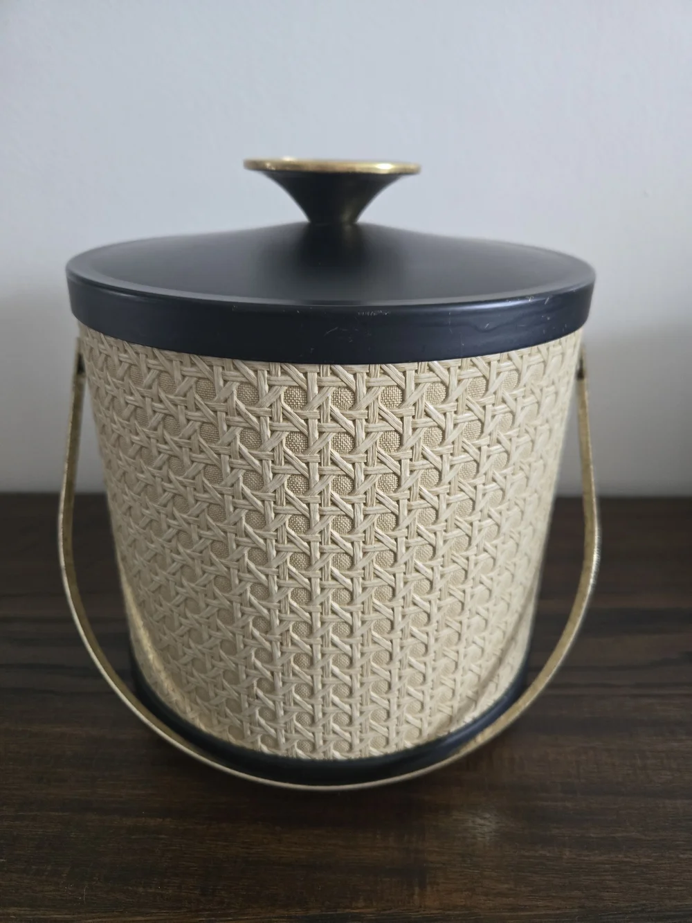 Vintage MCM Serv-master Woven Rattan Cane Textured Ice Bucket